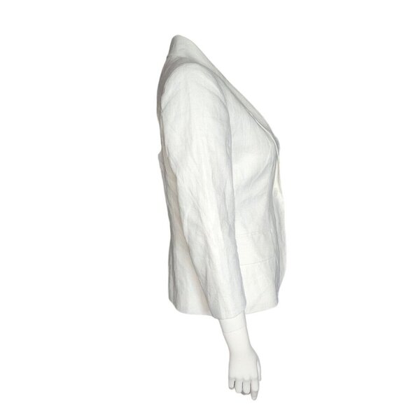 BOSTON PROPER Solid All White Long Sleeve 100% Linen Blazer Jacket Womens Size 6 - Picture 4 of 7